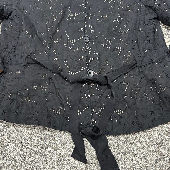 Ann Taylor LOFT Black Eyelet Lined 100% Cotton Blazer Belted, Size 12 - Picture 9 of 9